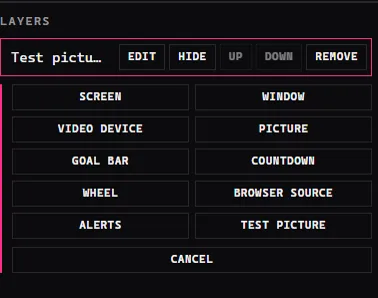 The choices after pressing Add layer